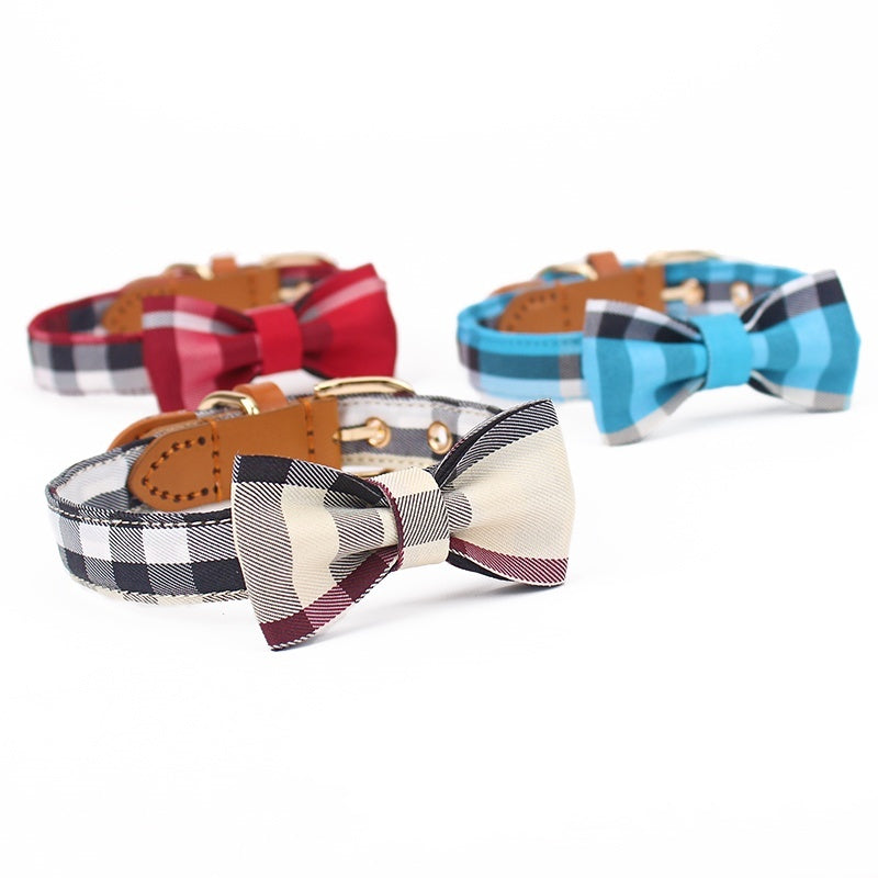 Leather Bow Pet Collar with Mesh Design