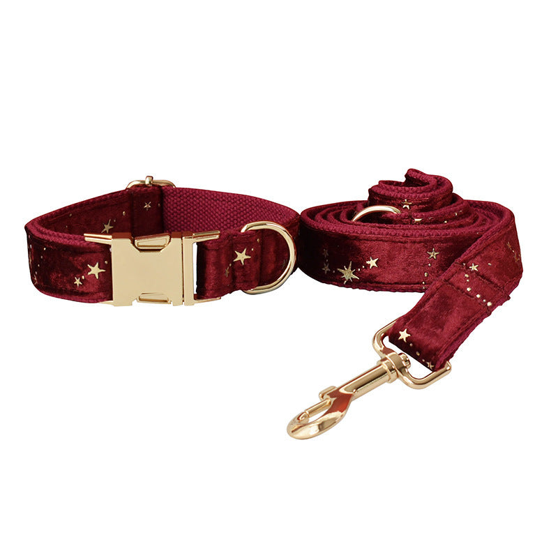 Pet Collar Bow Burgundy Star Flannel