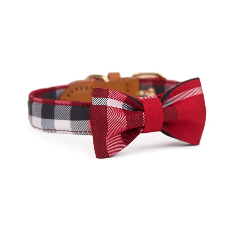 Leather Bow Pet Collar with Mesh Design