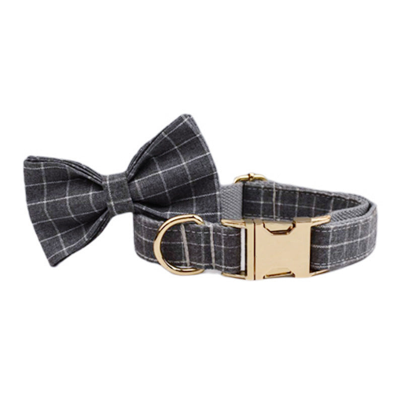 Gray Plaid Flannel Pet Collar Set
