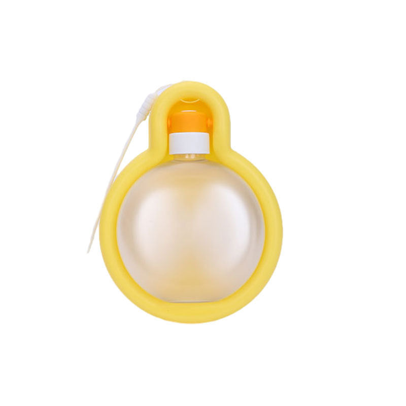 Yellow and white ball-shaped foldable dog water bottle