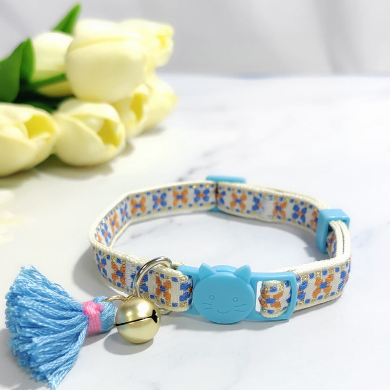 Ondaum Pet Anti-Suffocation Safety Buckle Cat Collar with Tassel Bell – Adjustable Anchor Chain Rope