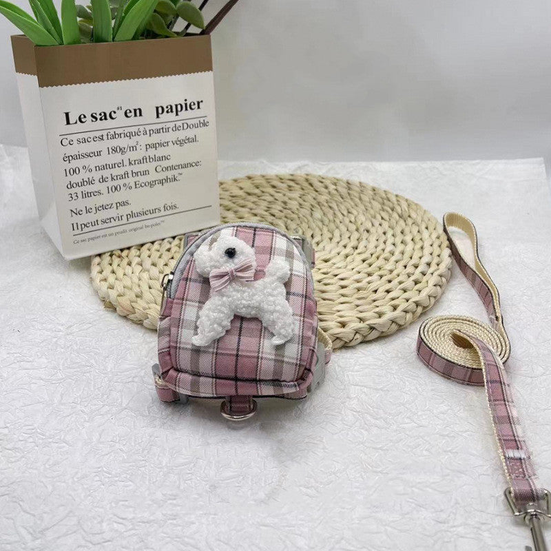 Pet Backpack Teddy Bear Traction Rope Cat Dog Chest Strap