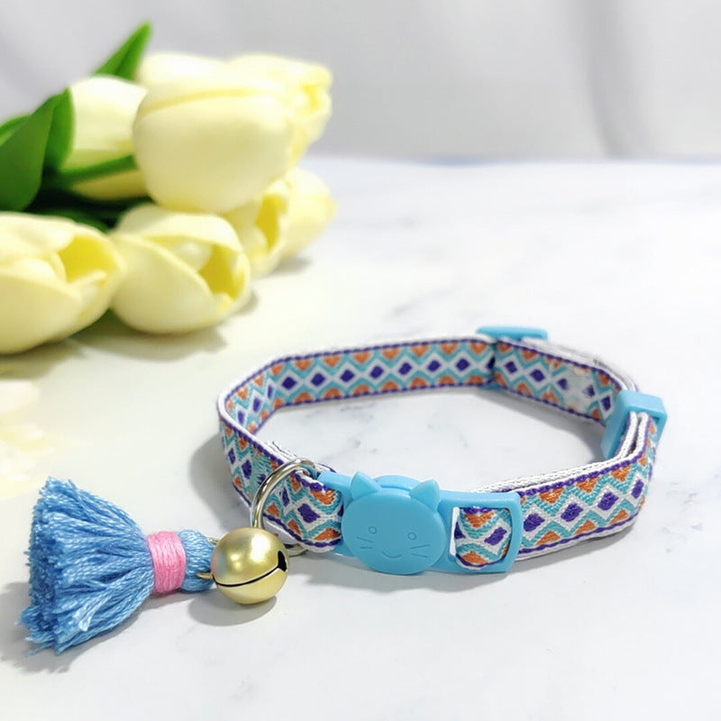 Ondaum Pet Anti-Suffocation Safety Buckle Cat Collar with Tassel Bell – Adjustable Anchor Chain Rope