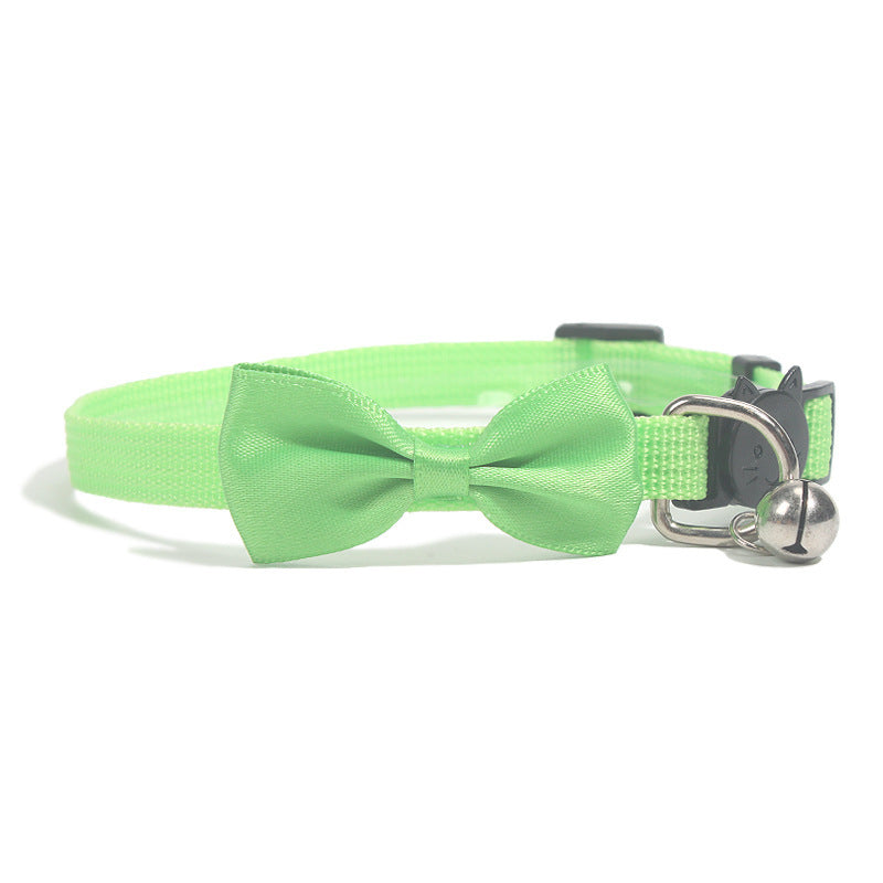 Pet Bowknot Collar Nylon Webbing Multicolor Adjustable Belt Bell Jewelry Safety Buckle