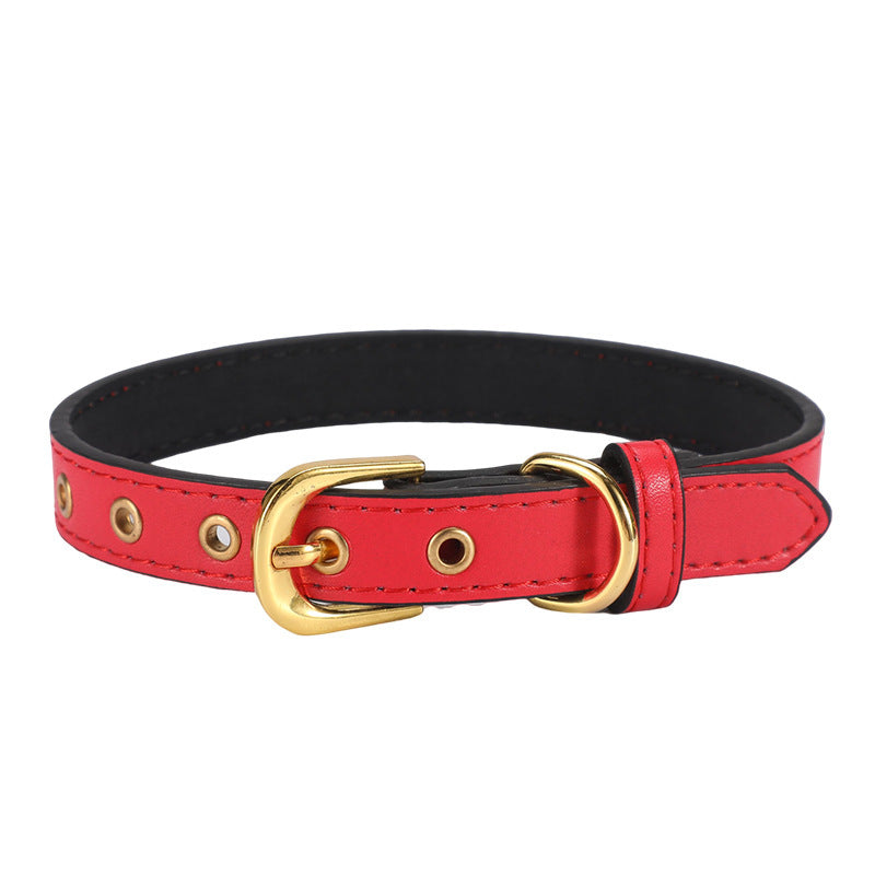 Ondaum Pet PU Collar with Gold Buckle