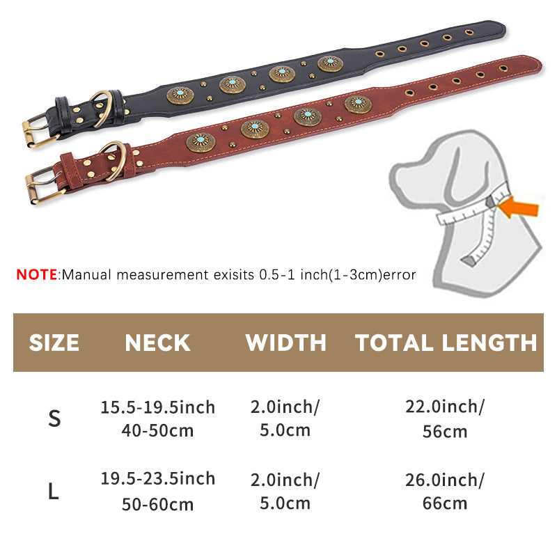 Ondaum High-End Retro Leather Collar for Medium and Large Dogs - Classic & Durable Dog Collar for All Seasons