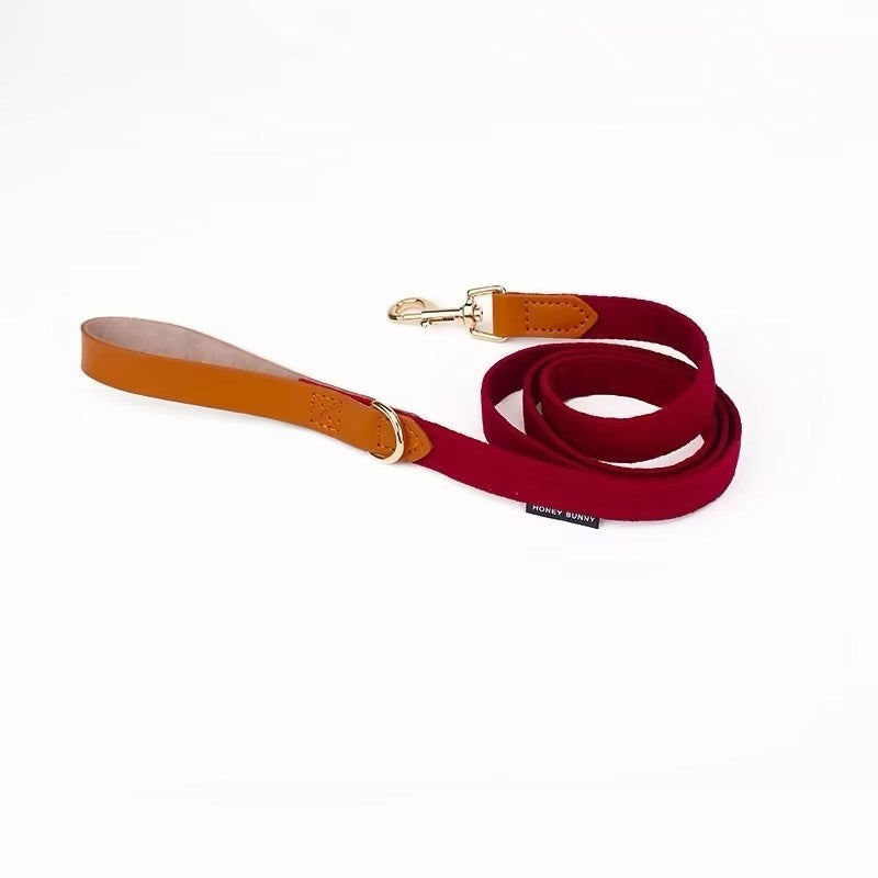 Ondaum Leather Bowknot Dog Collar with Hand Holding Rope – Stylish Pet Accessory with Alloy Details