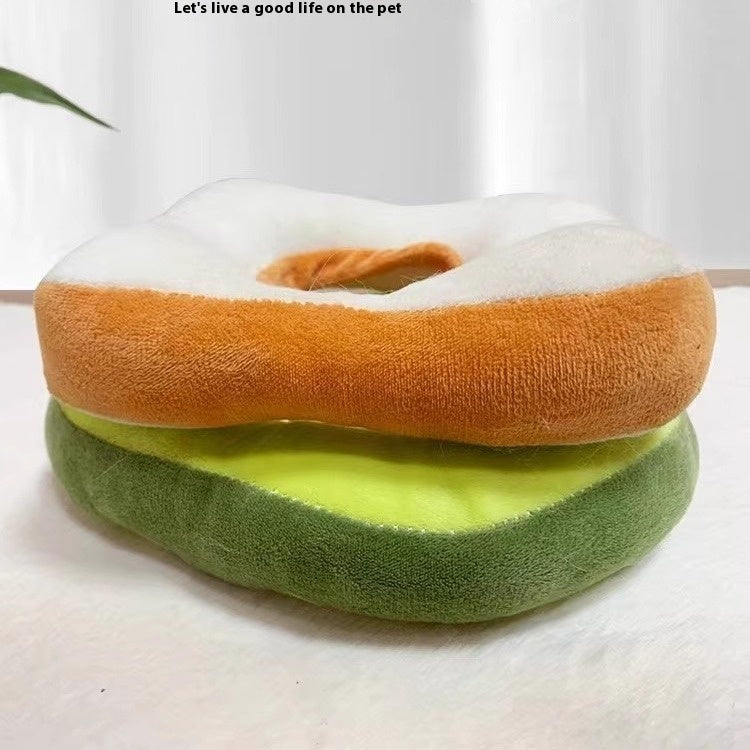 Ondaum Adjustable Pet Kitten Headgear – Cute Cartoon Design, Cotton Material, Available in Avocado & Toast Bread Sizes