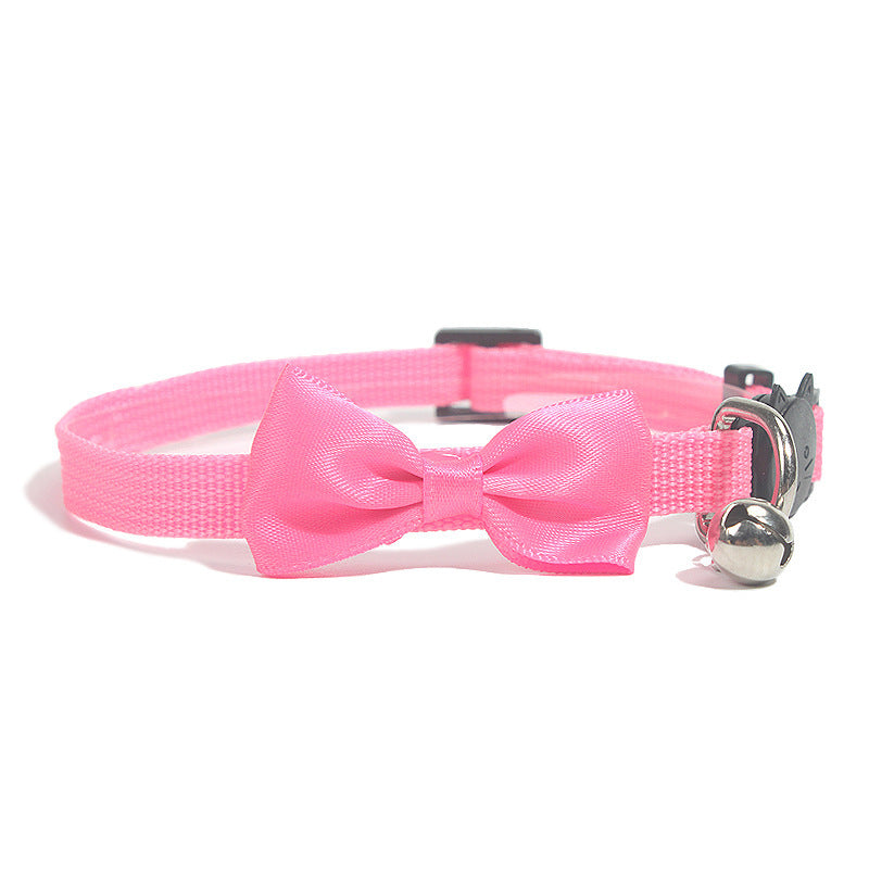Pet Bowknot Collar Nylon Webbing Multicolor Adjustable Belt Bell Jewelry Safety Buckle