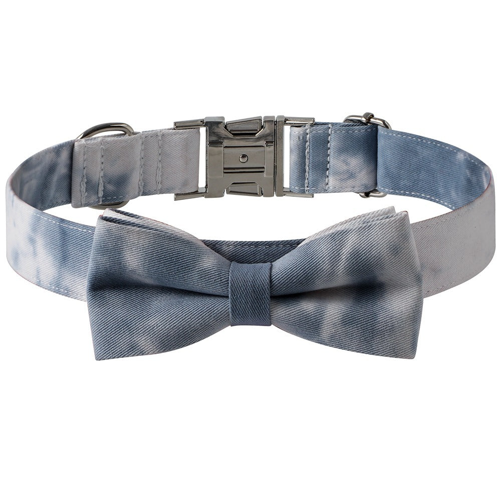 New Cotton Tie-dye Pet Collar Alloy Buckle Bow