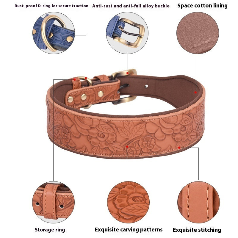 Ondaum Pet Leather Collar with Cotton Substrate