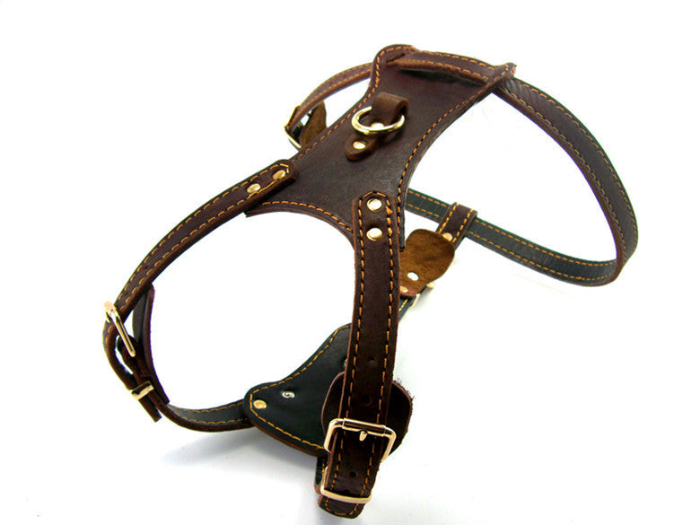 Ondaum Double Layer Thickened Cowhide Chest and Back Harness for Medium to Large Dogs - Adjustable Traction Belt for Comfort and Durability